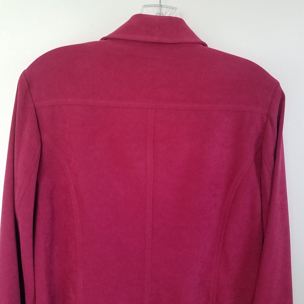Women's Red Faux Suede Full Zip Coat Jacket - Picture 7 of 10